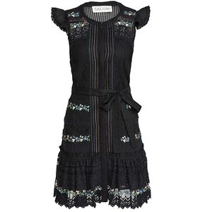 Saloni Bea Dress in Black Chain Embroidery